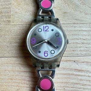 Swatch ladies watch pop art pink and cream bracelet NEW BATTERY